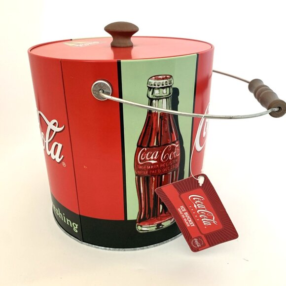 Coca Cola Metal Ice Bucket w/Handle Delicious Refreshing 7" Tall 7" Diameter Vtg - Picture 3 of 10